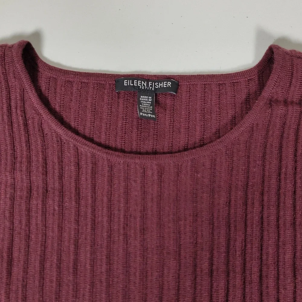 Eileen Fisher Merino Wool red ribbed‎ sweater top M petite
